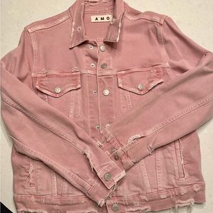Womens distressed dusty rose colored jean jacket